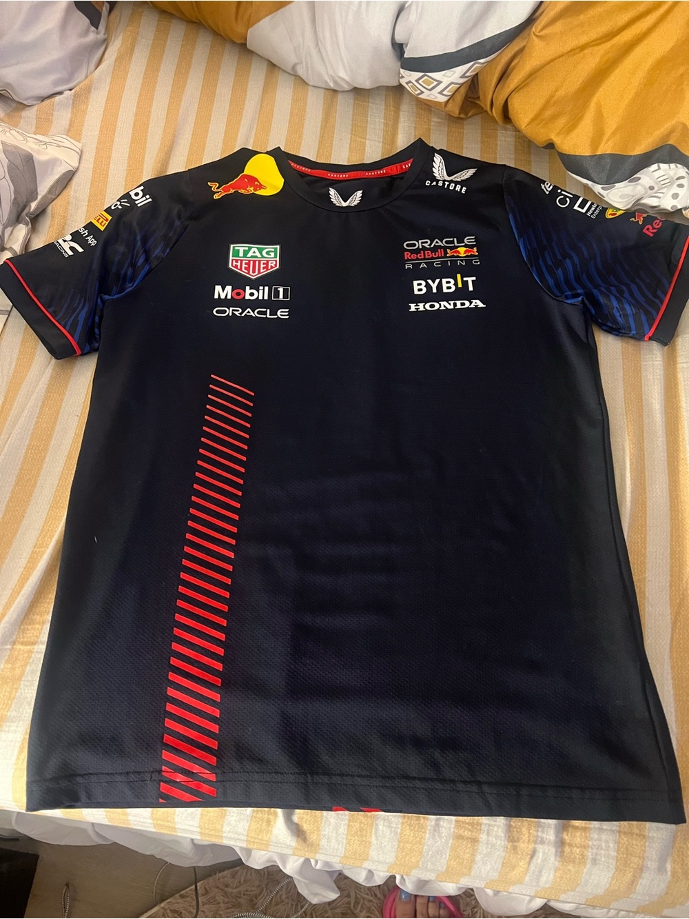 Kids Black Racing Team Jersey with Red Accents